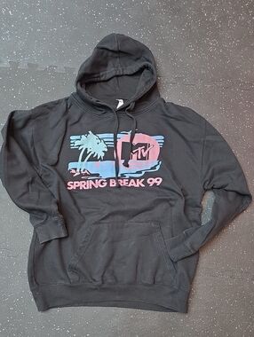 MTV Black Hoodie with Blue and Pink Spring Break Graphic